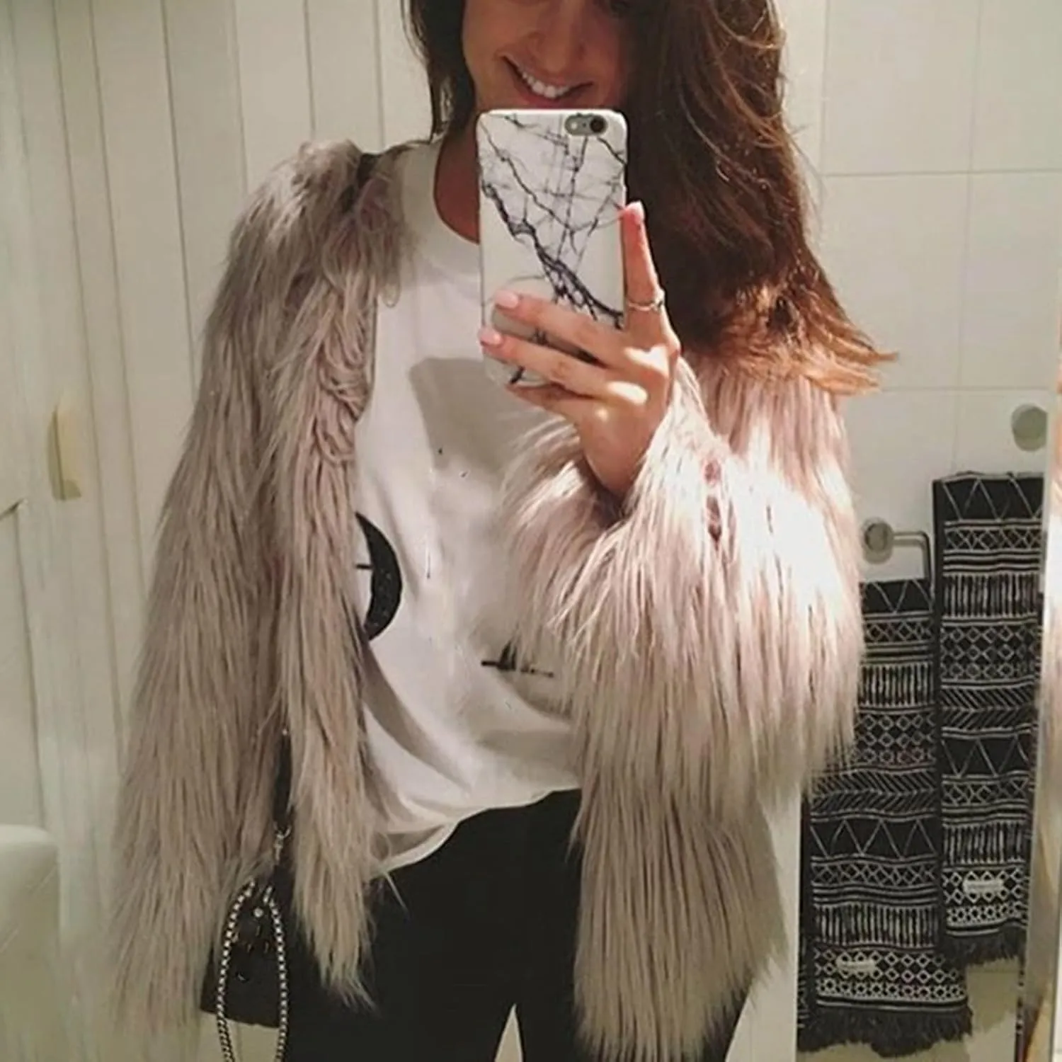 Women's 2024 Winter Coats Fleece Cropped Jacket Long Sleeve Fluffy Warm Coat Short Soft Shaggy Outerwear Fall Cardigan
