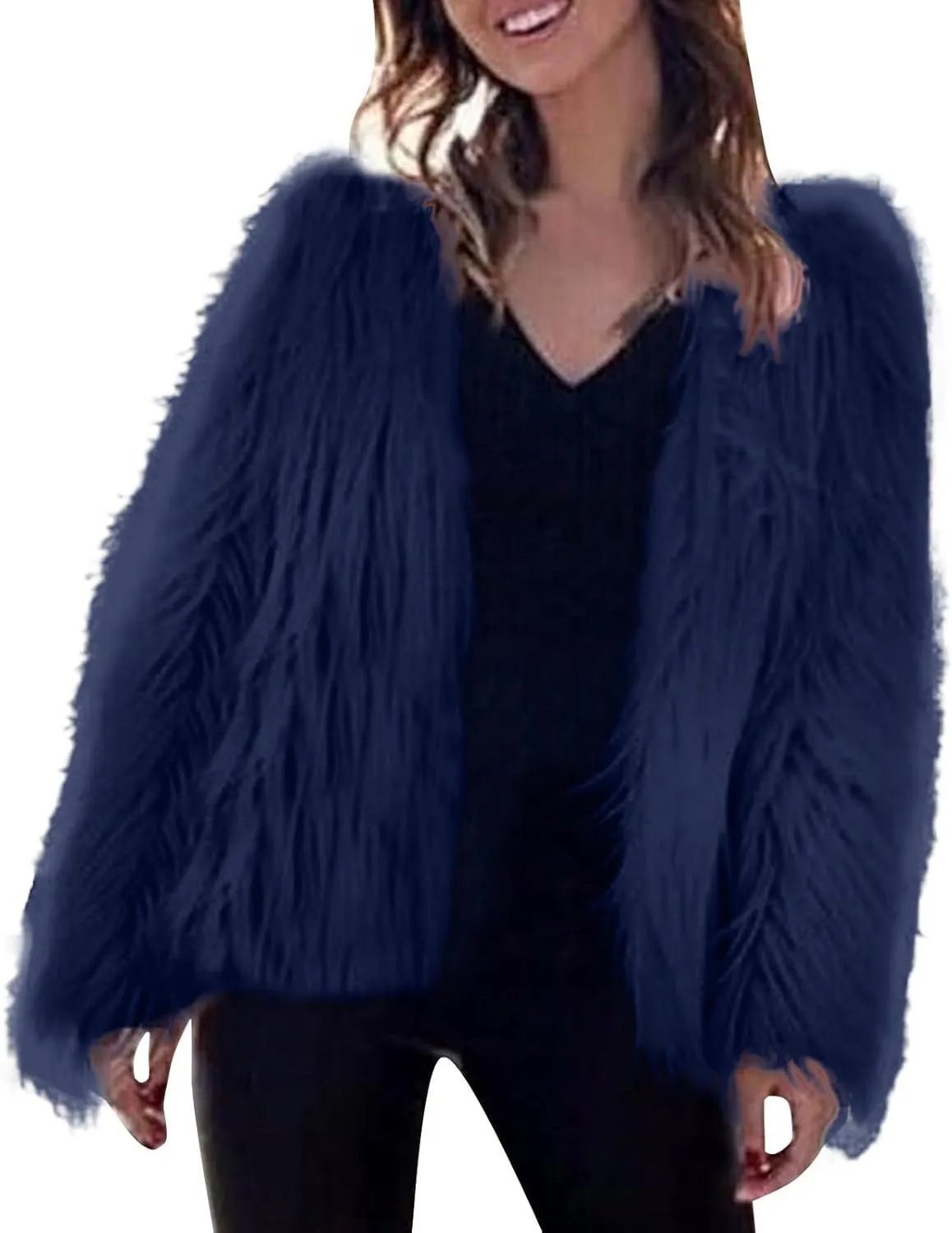 Women's 2024 Winter Coats Fleece Cropped Jacket Long Sleeve Fluffy Warm Coat Short Soft Shaggy Outerwear Fall Cardigan