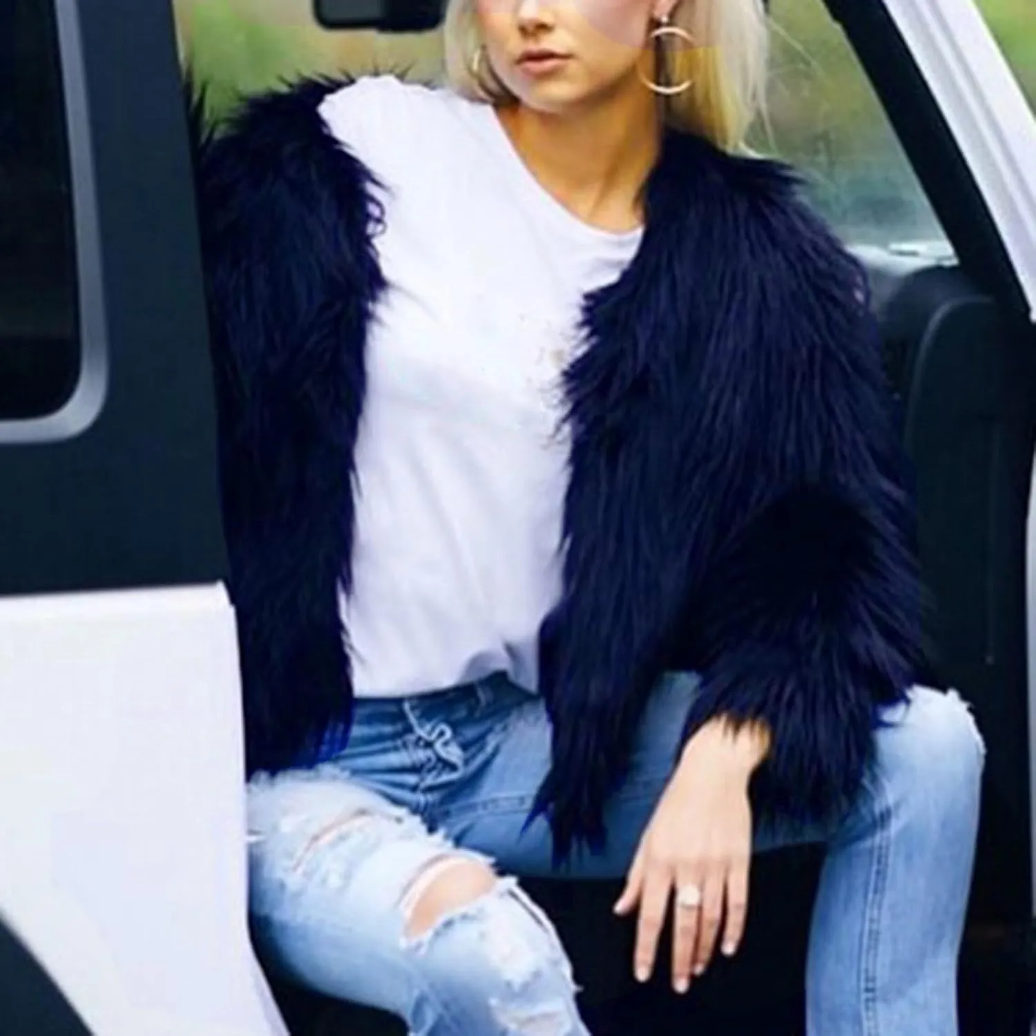 Women's 2024 Winter Coats Fleece Cropped Jacket Long Sleeve Fluffy Warm Coat Short Soft Shaggy Outerwear Fall Cardigan
