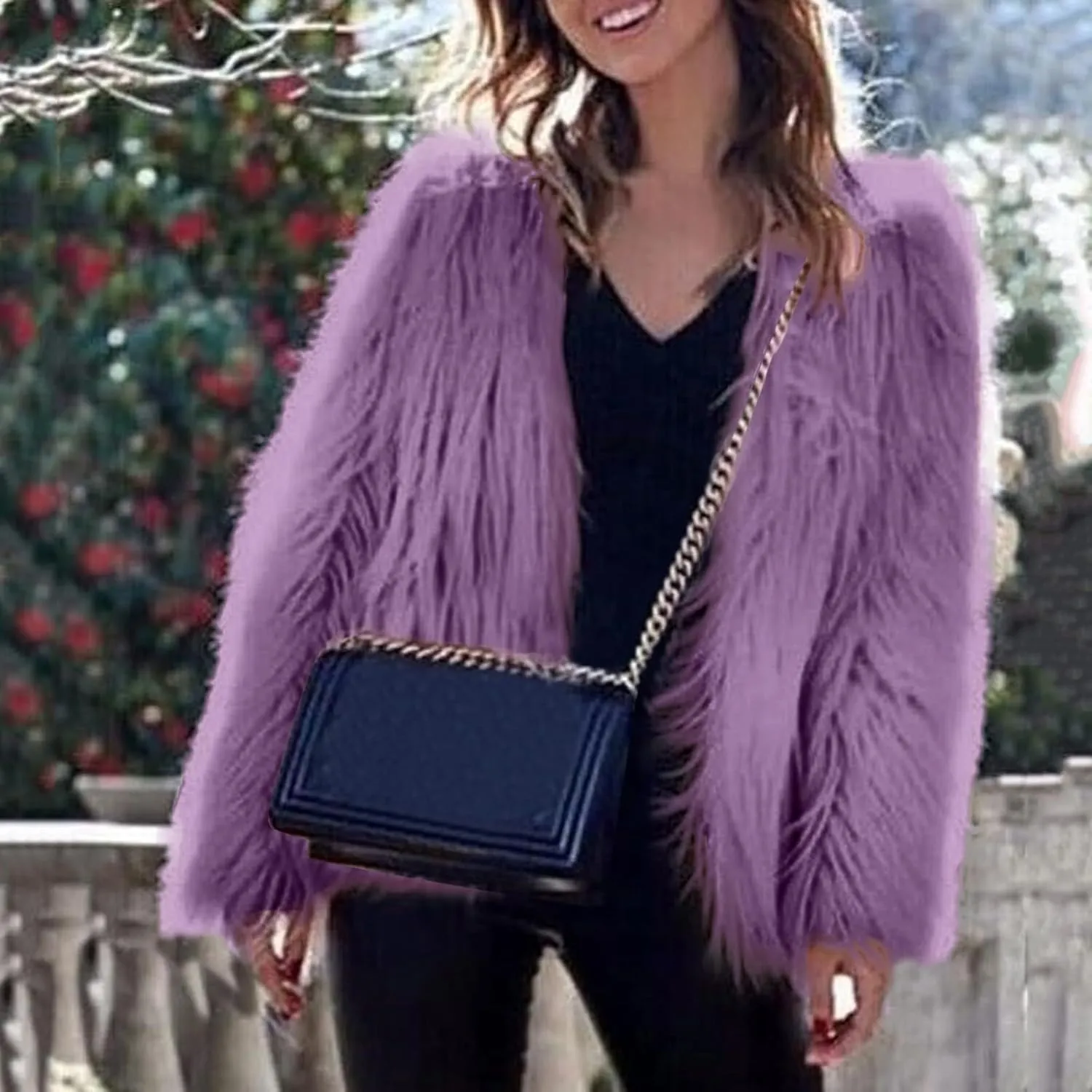 Women's 2024 Winter Coats Fleece Cropped Jacket Long Sleeve Fluffy Warm Coat Short Soft Shaggy Outerwear Fall Cardigan