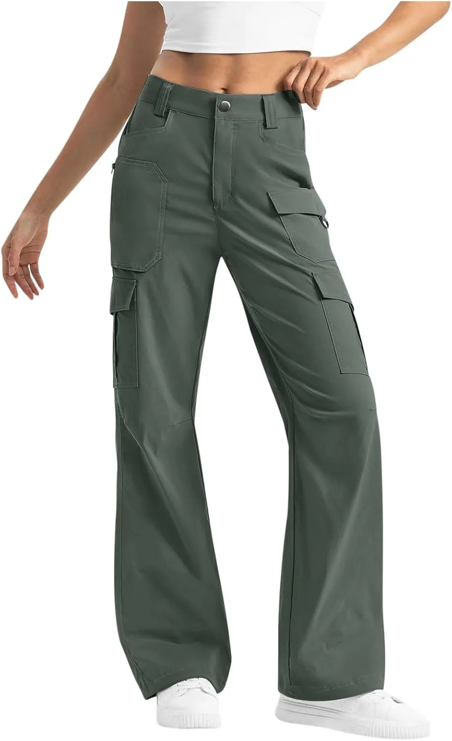 Women's Cargo Pants Casual High Waisted Pants Baggy Stretch Straight Leg Trousers Classic Y2K Pants with Pockets