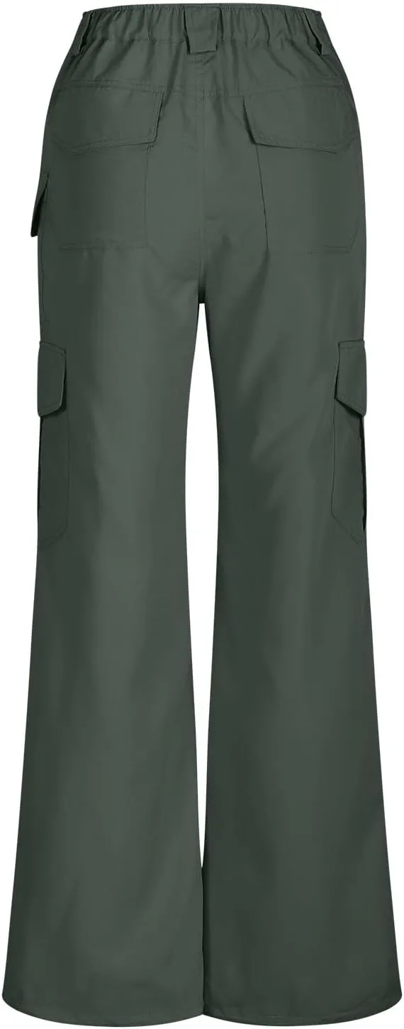 Women's Cargo Pants Casual High Waisted Pants Baggy Stretch Straight Leg Trousers Classic Y2K Pants with Pockets