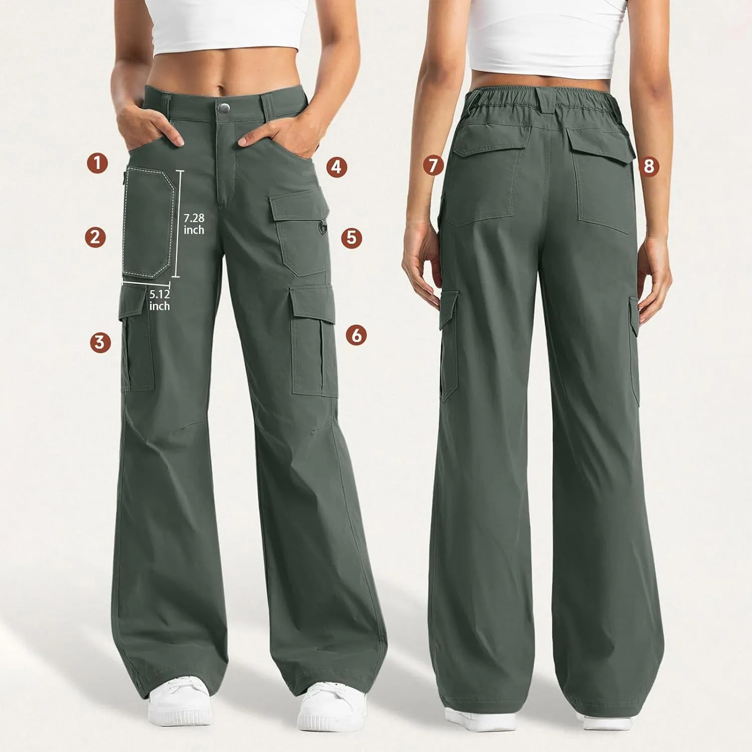 Women's Cargo Pants Casual High Waisted Pants Baggy Stretch Straight Leg Trousers Classic Y2K Pants with Pockets