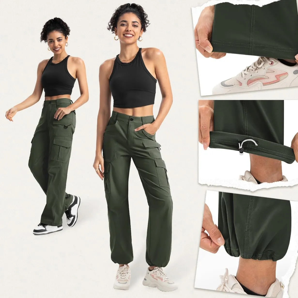 Women's Cargo Pants Casual High Waisted Pants Baggy Stretch Straight Leg Trousers Classic Y2K Pants with Pockets
