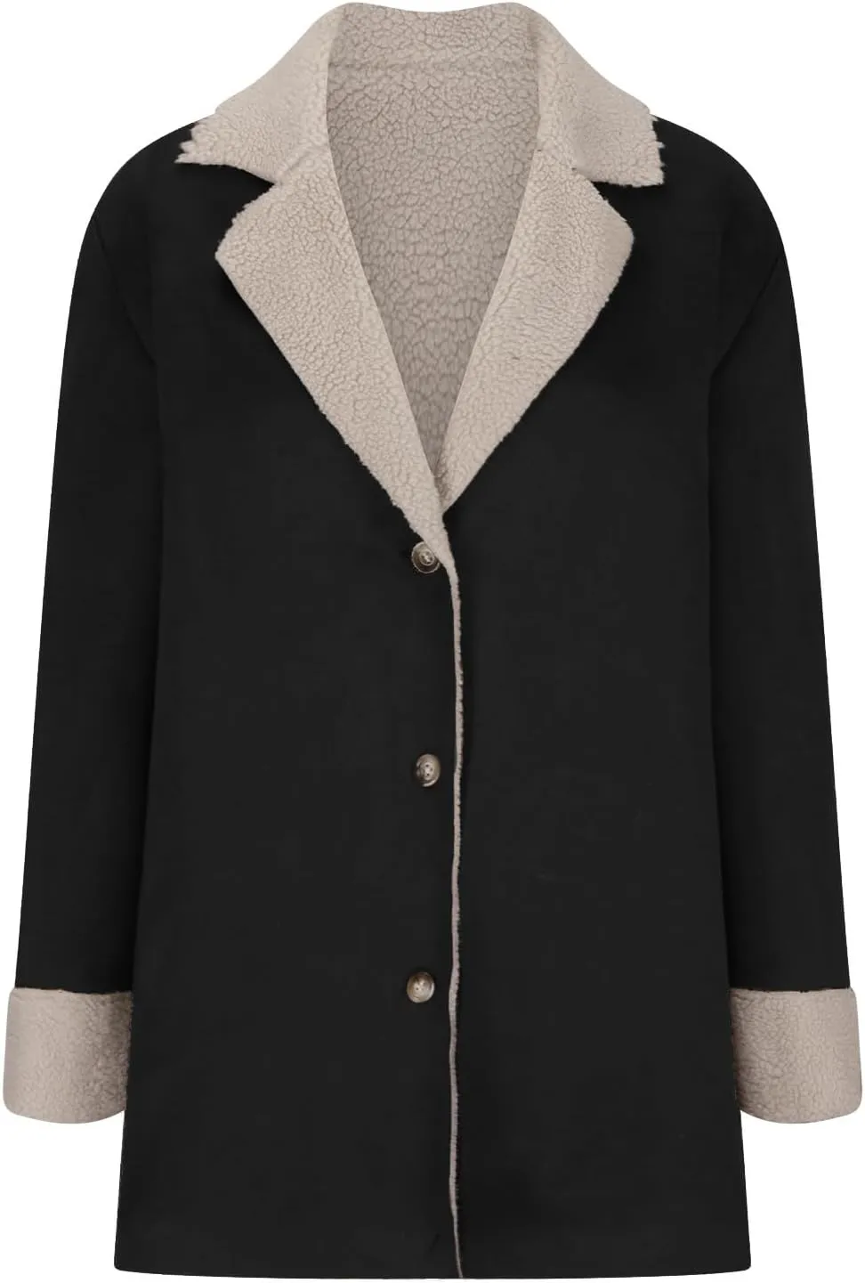 Womens Fleece Sherpa Lined Jackets Lapel Oversized Winter Coats Fuzzy Soft Overcoat Casual Pea Trench Coats Outerwear