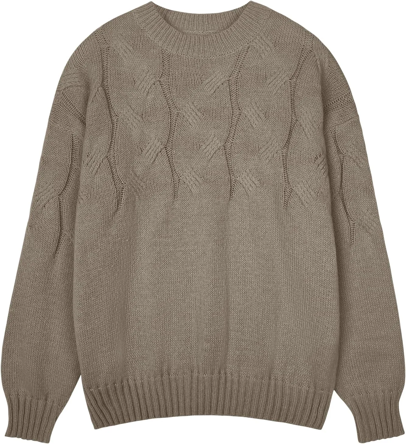 Womens Oversized Cute Cable Knit Sweater Fall 2024 Lightweight Dressy Casual Crewneck Long Sleeve Pullover Tops