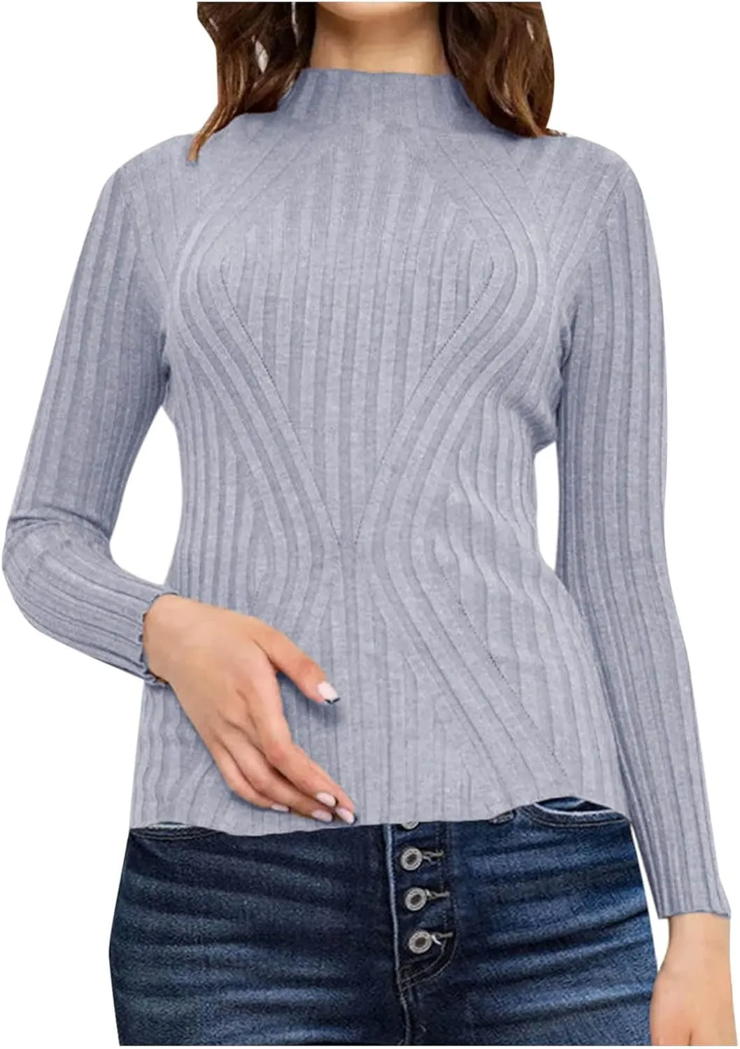 Womens Sweaters Turtleneck Ribbed Knitted Pullover Slim Fit Basic Sweater Casual Long Sleeve Knitwear Spring Jumper Tops