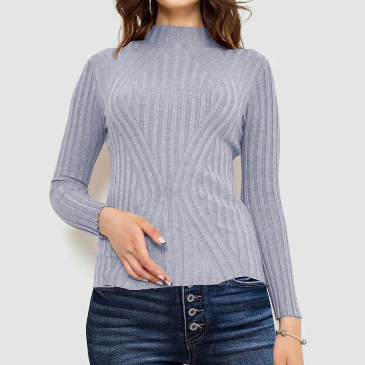 Womens Sweaters Turtleneck Ribbed Knitted Pullover Slim Fit Basic Sweater Casual Long Sleeve Knitwear Spring Jumper Tops